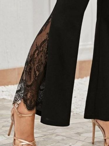 дамски панталон със широк крачол и дантела  J47008