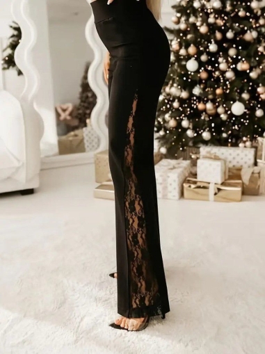 pantaloni de damă din piele ecologică cu talie înaltă J46132