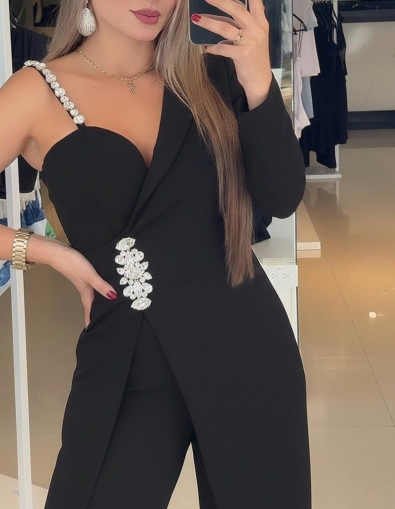 set pantaloni scurti dama cu in camasa 2510 negru