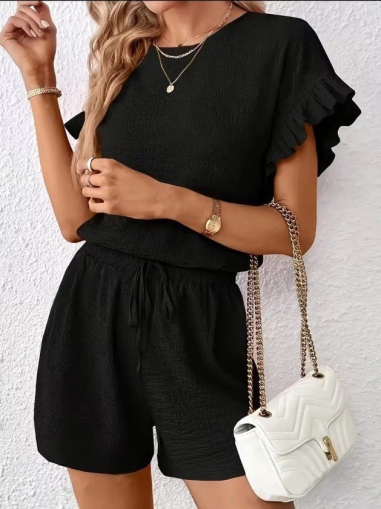 дамски компект блуза и къси панталони  J87258 черен