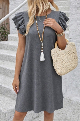 дамска рокля с волани на ръкавите  J87232 сив