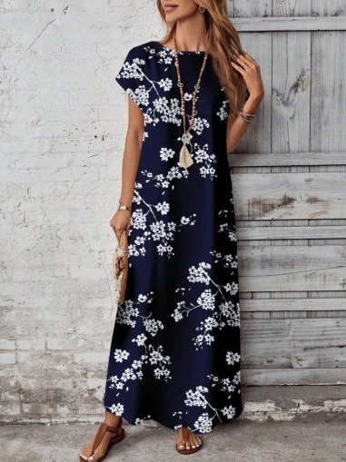 дамска рокля с   флорален принт   J62112 син