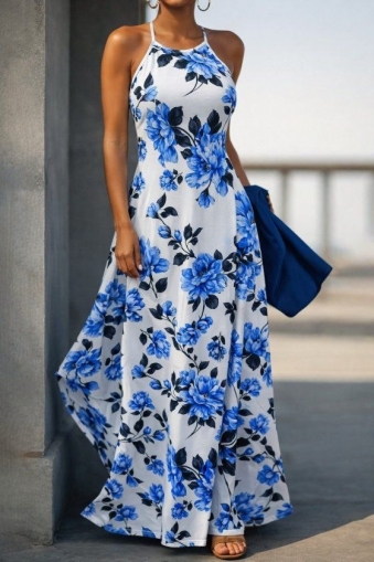 дамска рокля   и шарки J65062 син