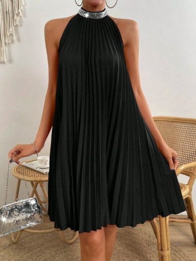 дамска рокля с ефектен кант J72432 черен