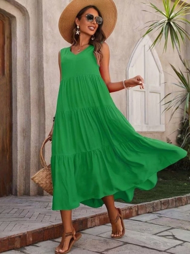 дамска рокля вискоза без ръкави J12043 зелен