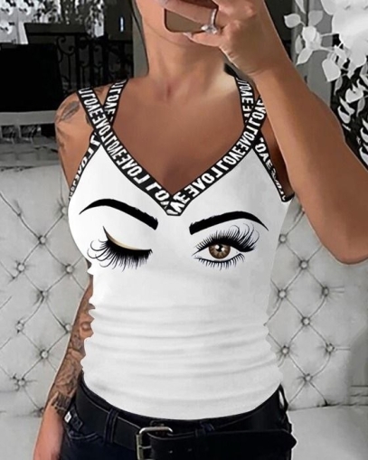 дамска блуза с кръстосани презрмки и щампа очи  J50033