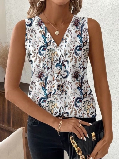 дамска блуза с Vдеклоте и шарки J62286 бял