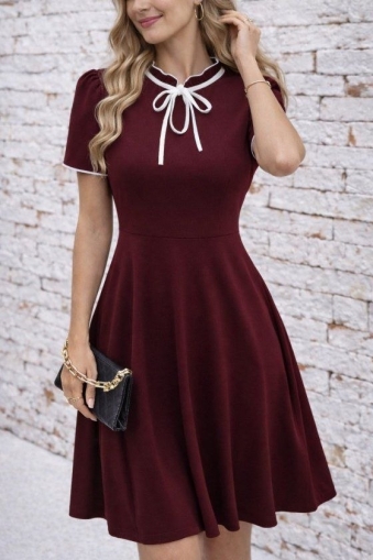 дамска рокля с връзки   J62423  бордо