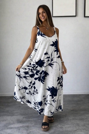 дамска рокля с шарки J71387 бял