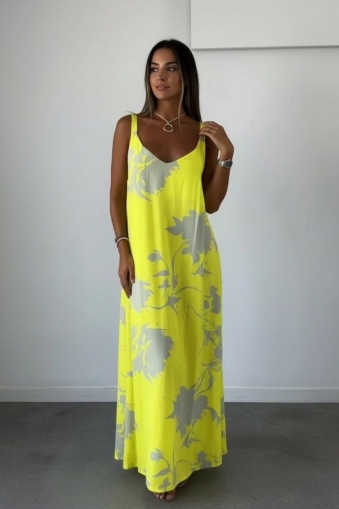 дамска рокля с шарки J71387 жълт