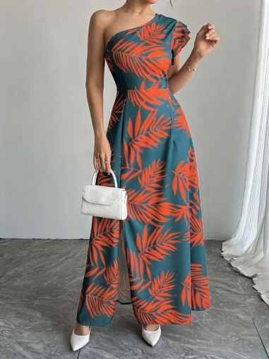 👗Дълга рокля с едно рамо. и шарки  J62291
