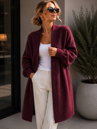 Cardigan de damă cu culori mixte și nasturi J63094 alb/roz