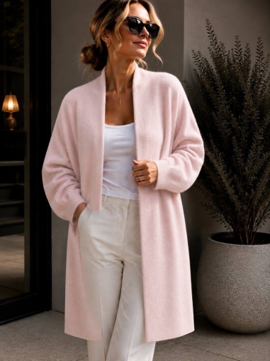 Cardigan de damă cu culori mixte și nasturi J63094 alb/roz