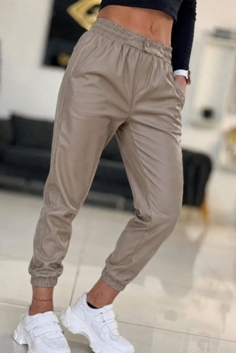 pantaloni de damă din piele ecologică cu talie înaltă J46132