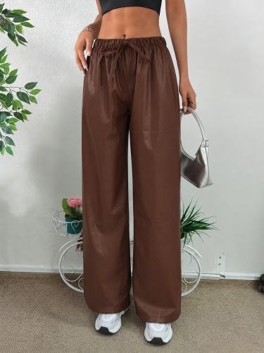 pantaloni de damă din piele ecologică cu talie înaltă J46132