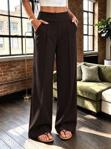 pantaloni de damă din piele ecologică cu talie înaltă J46132