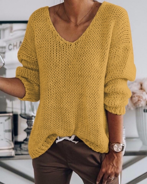 Дамски пуловер жълт 00888