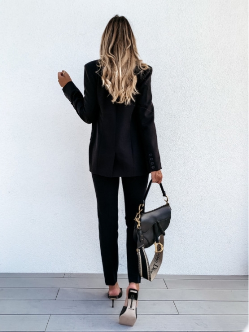 Дамски костюм сако с хастар и панталон черен код 5297