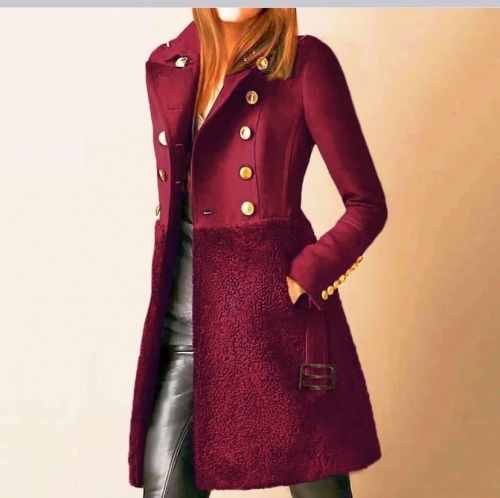 Дамско ефектно палто с хастар бордо код 5416