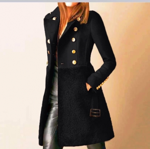Дамско ефектно палто с хастар черно код 5416