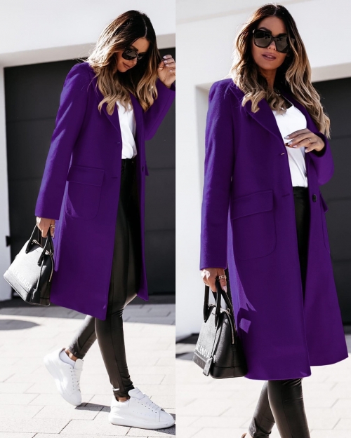 Дамско палто с дължина под коляното и хастар  лилаво код - 5361