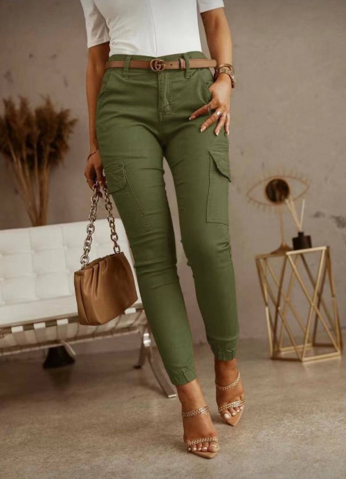 Дамски панталон с джобове 5599 тъмно зелен