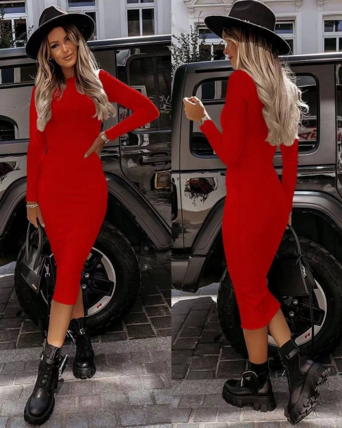 Дамска рокля по тялото 5996 червен