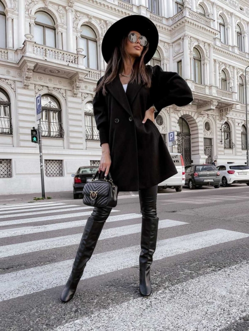 Дамско палто с тесни ръкави и хастар 6044 черен