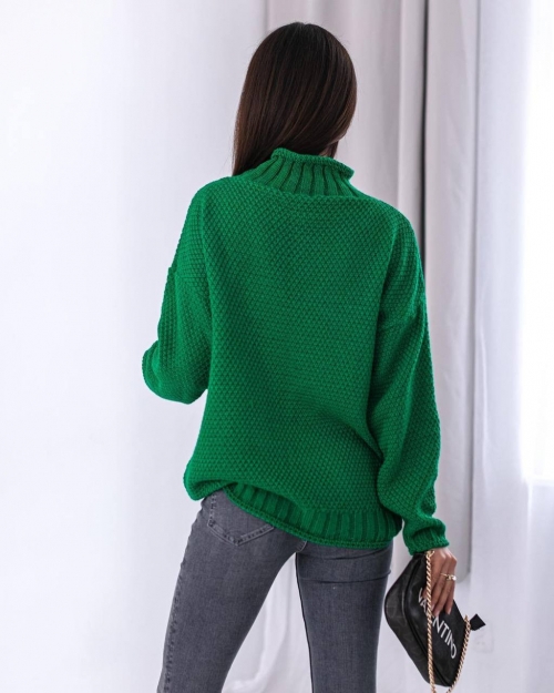 Дамски пуловер с поло яка зелен код - 00820 
