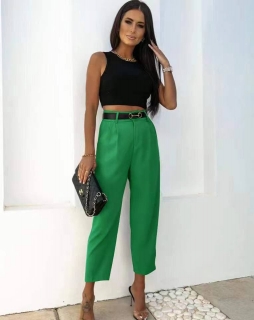 Дамски панталон с колан 6321  зелен
