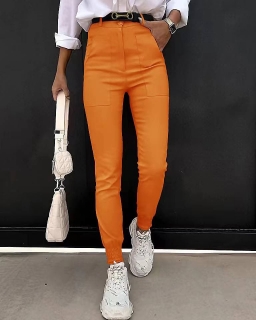 Дамски панталон с висока талия 6375 оранжев