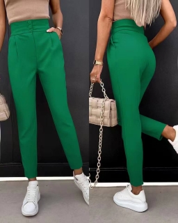 Дамски панталон с висока талия 6374 зелен
