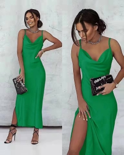 Дамска сатенена рокля 6407 зелен