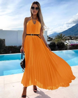 Дамска рокля Солей с колан 6437 оранжев
