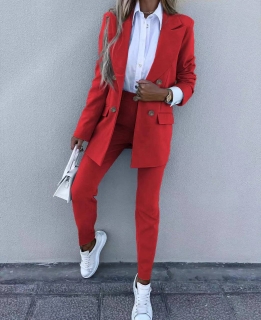 Дамски комплект сако и панталон 59127 червен