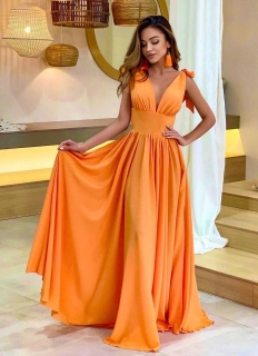 Дамска едноцветна дълга рокля 56460 оранжев
