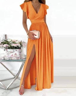 Дамска дълга рокля с цепка 6529  оранжев