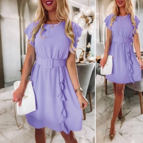 Дамска рокля с колан 6493 лилав