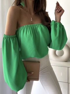 Дамска елегантна блуза + аксесоар 55044 зелен
