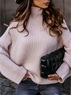 Дамски стилен пуловер 00787 пудра