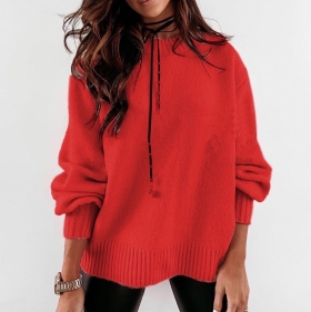 Дамски свободен пуловер 00739 червен
