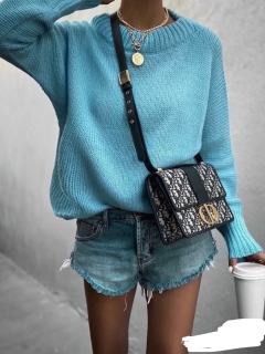 Дамски свободен пуловер 00771  светло син