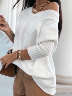 Дамски пуловер с широко деколте 1143 бял