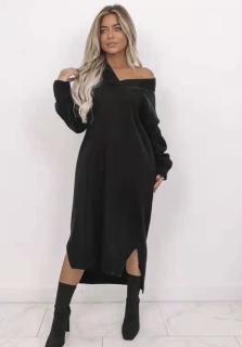 Дамска дълга рокля плетиво 00807 черен