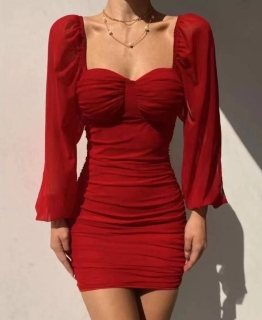 Дамска рокля по тялото H1144 червен