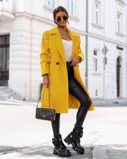 Дамско стилно палто 6808 жълт