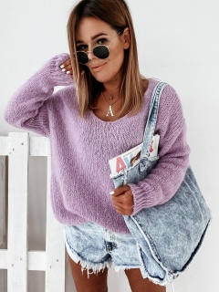 Дамски изчистен пуловер 00777 светло лилав