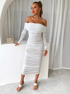 Дамска ефектна рокля 3040 бял