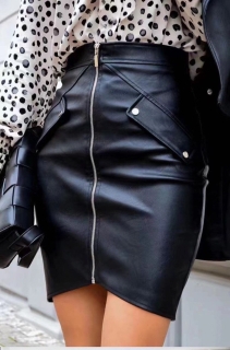 Дамска кожена пола с цип G1963