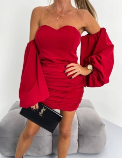 Дамска рокля с обемни ръкави 6933 червен